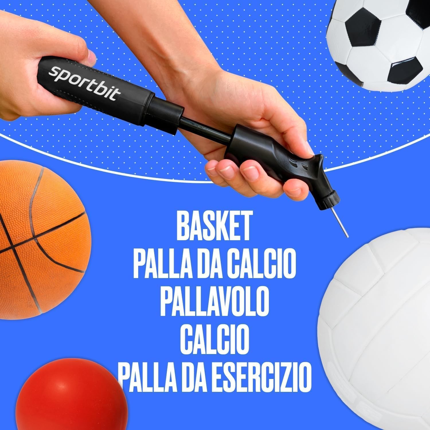 SPORTBIT Ball Pump for Sports Balls - Push & Pull Inflating System - Black