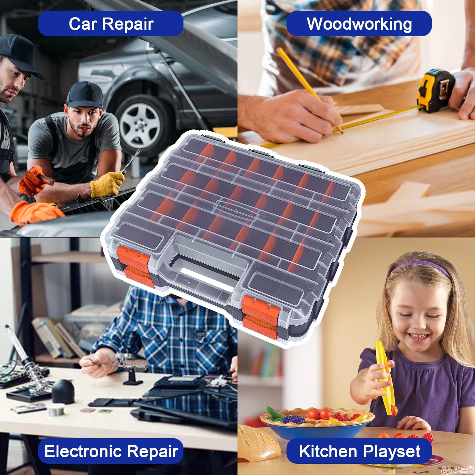 Tools Organizer Box Small Parts Storage 50-Compartment Double Side Orange