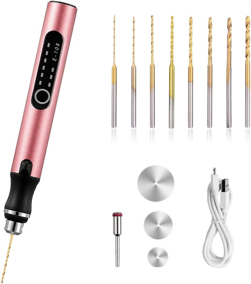 3-Speed Cordless Mini Drill Pen W/ 8 Small Drill Bits,Rechargeable Electric Hand