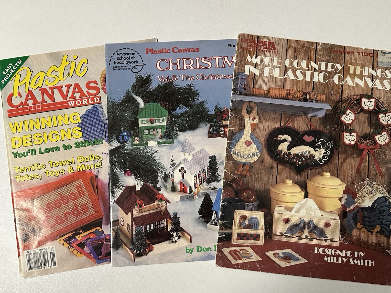 Plastic Canvas Pattern Book Lot of 3 Christmas & Country Craft Designs