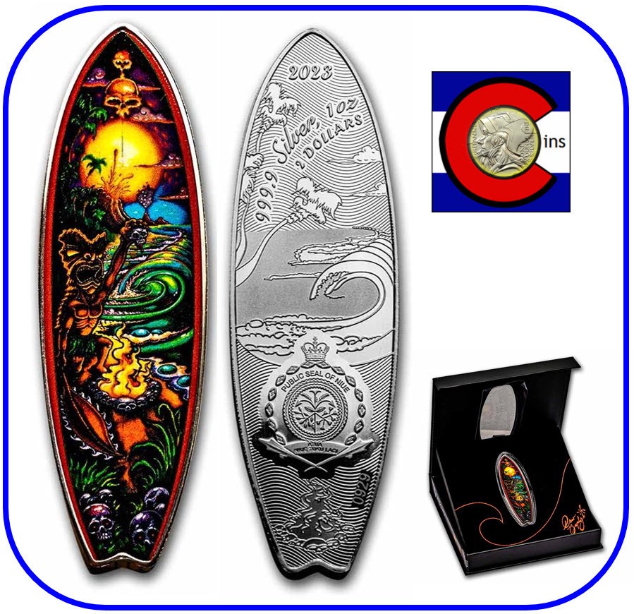 2023 Niue 1 oz Silver Drew Brophy Surfboard - The Enforcer - with OGP - PAMP