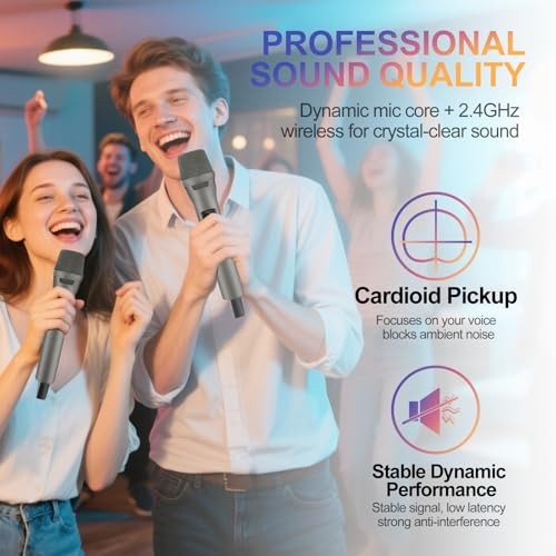 4-Pack Wireless Microphone Set,100 ft Range,10Hs Battery for Karaoke | Brown