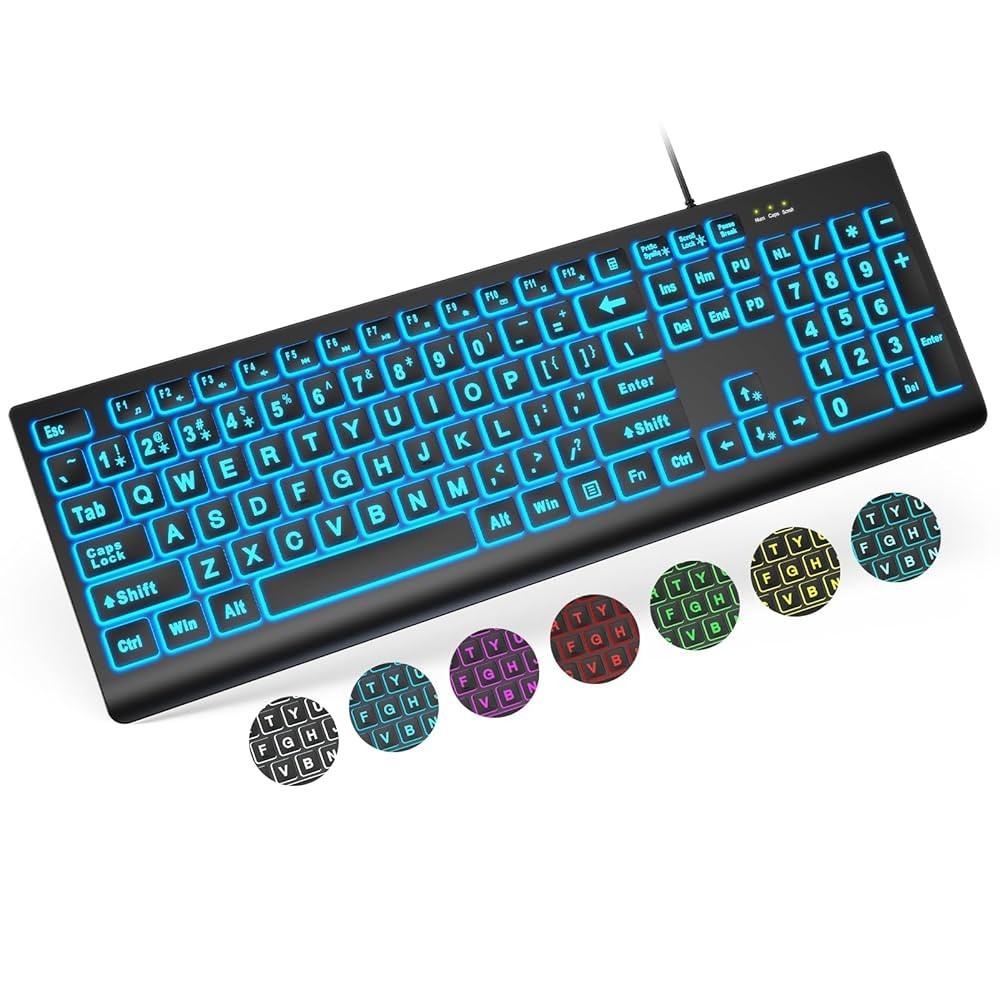 Sablute LD-135KB113 Large-Print ARGB Keyboard – USB Wired, Backlit, Easy-to-Read
