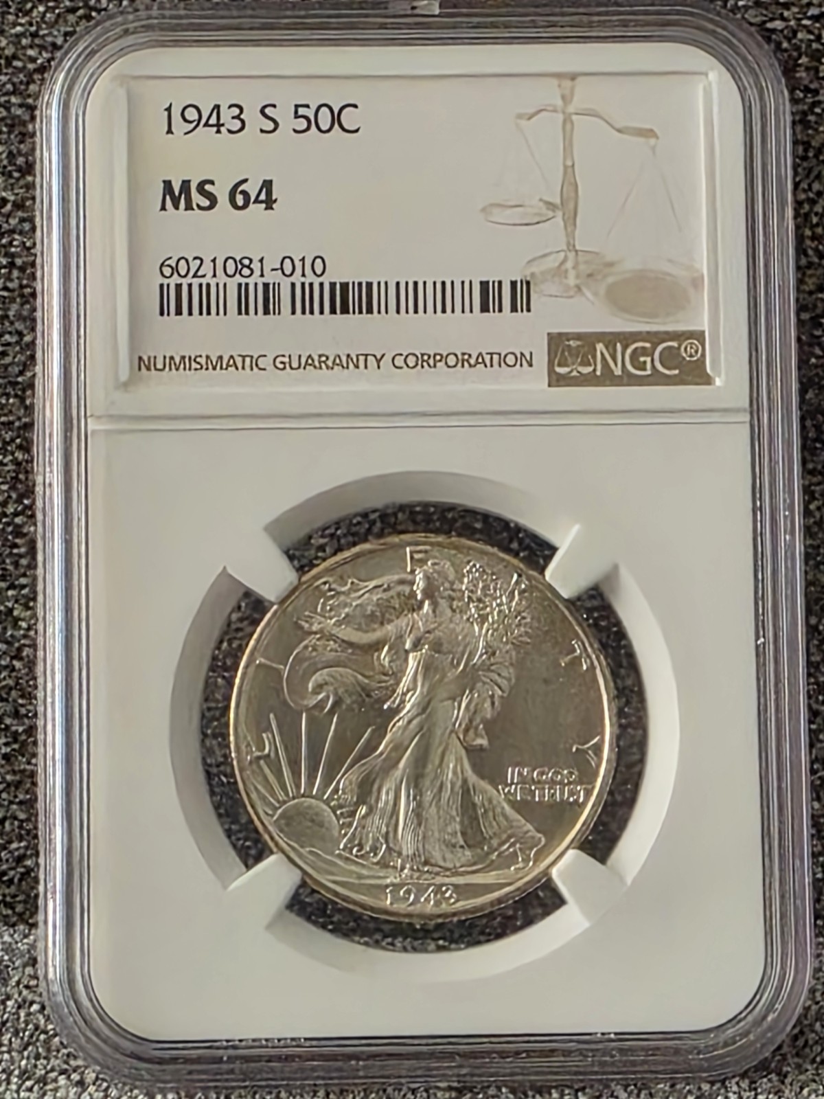 1943 S Walking Liberty Silver Half Dollar 50C NGC MS 64