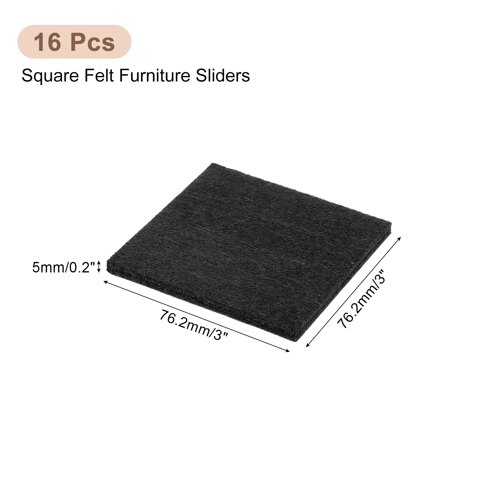 Furniture Pads, 16Pcs 3" Square Self Adhesive Felt Furniture Pads (Black)