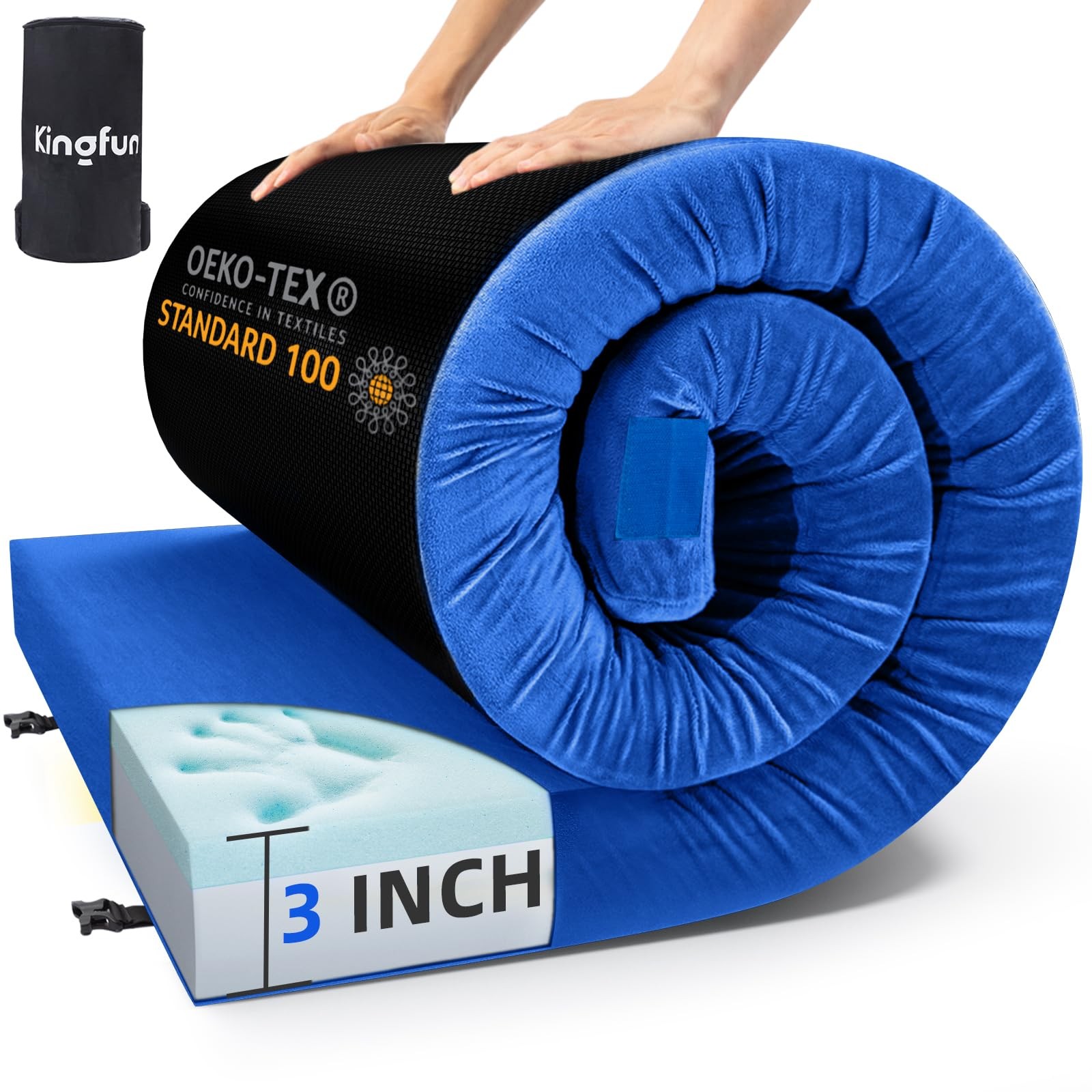 3 Inch CertiPUR-US Memory Foam Camping Mattress, Waterproof Roll up Sleeping ...