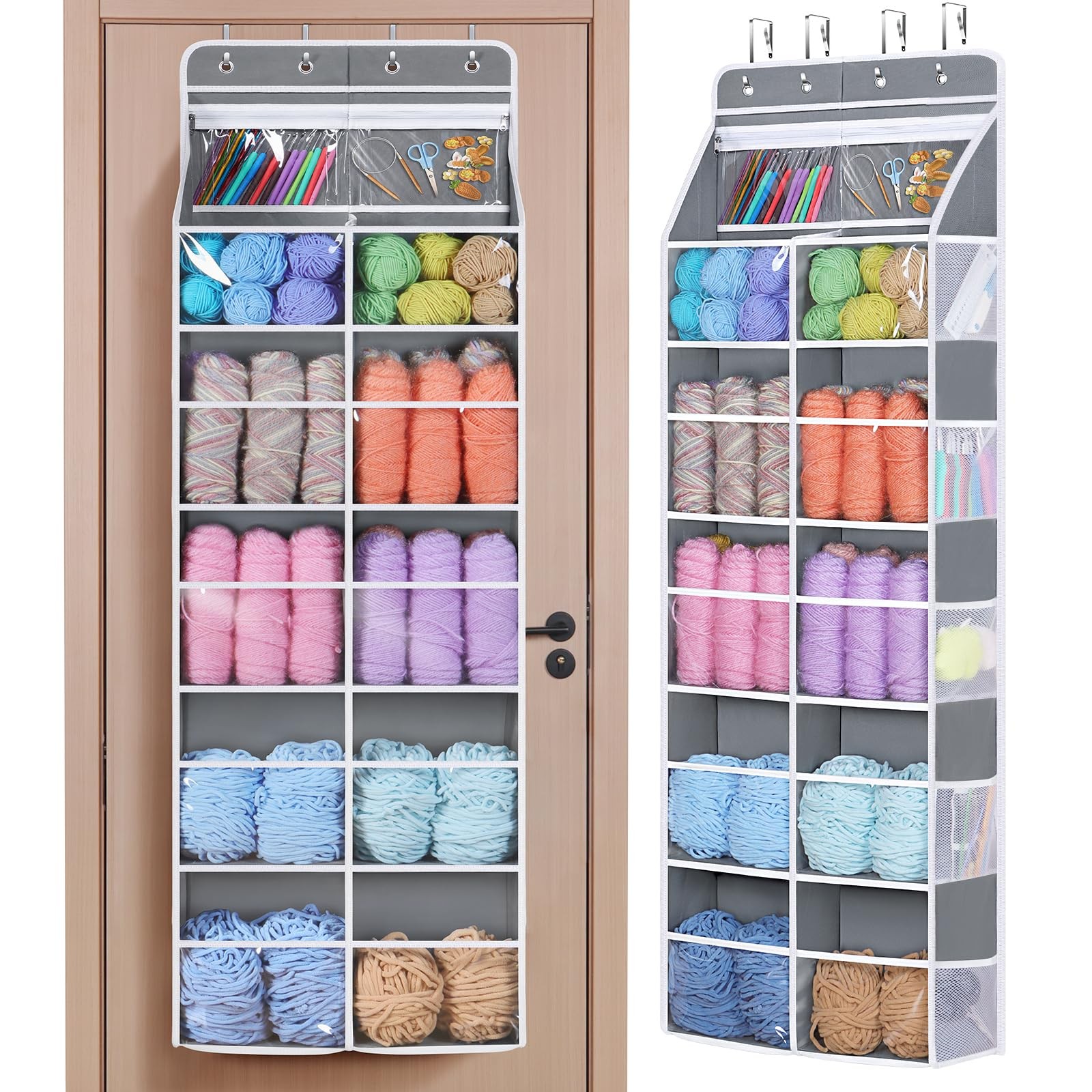 Univivi 6 Tiers Hanging Yarn Storage Organizer, Large Knitting Organizer Grey