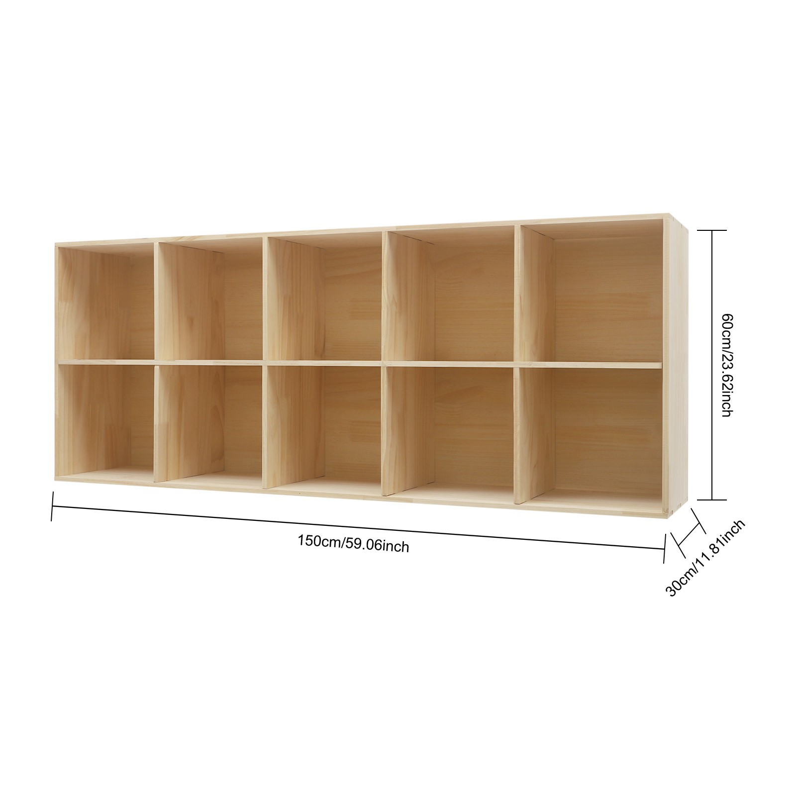10 Cube Solid Wood Shelves, Wooden Shelf Bookcase, Floor Standing Bookshelf