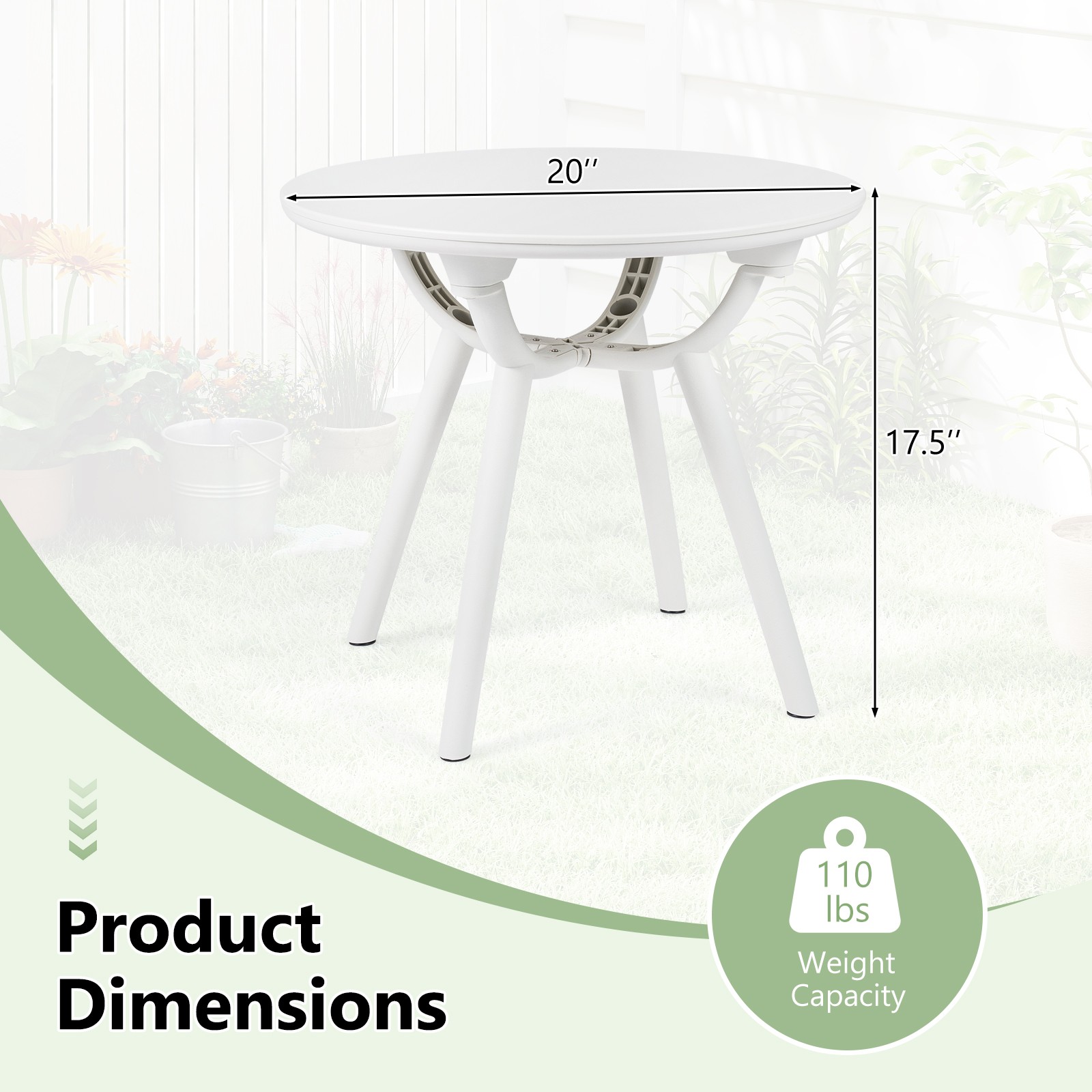 Outdoor Side Table, 20” Round Storage Side Table, Weather-Resistant End Table