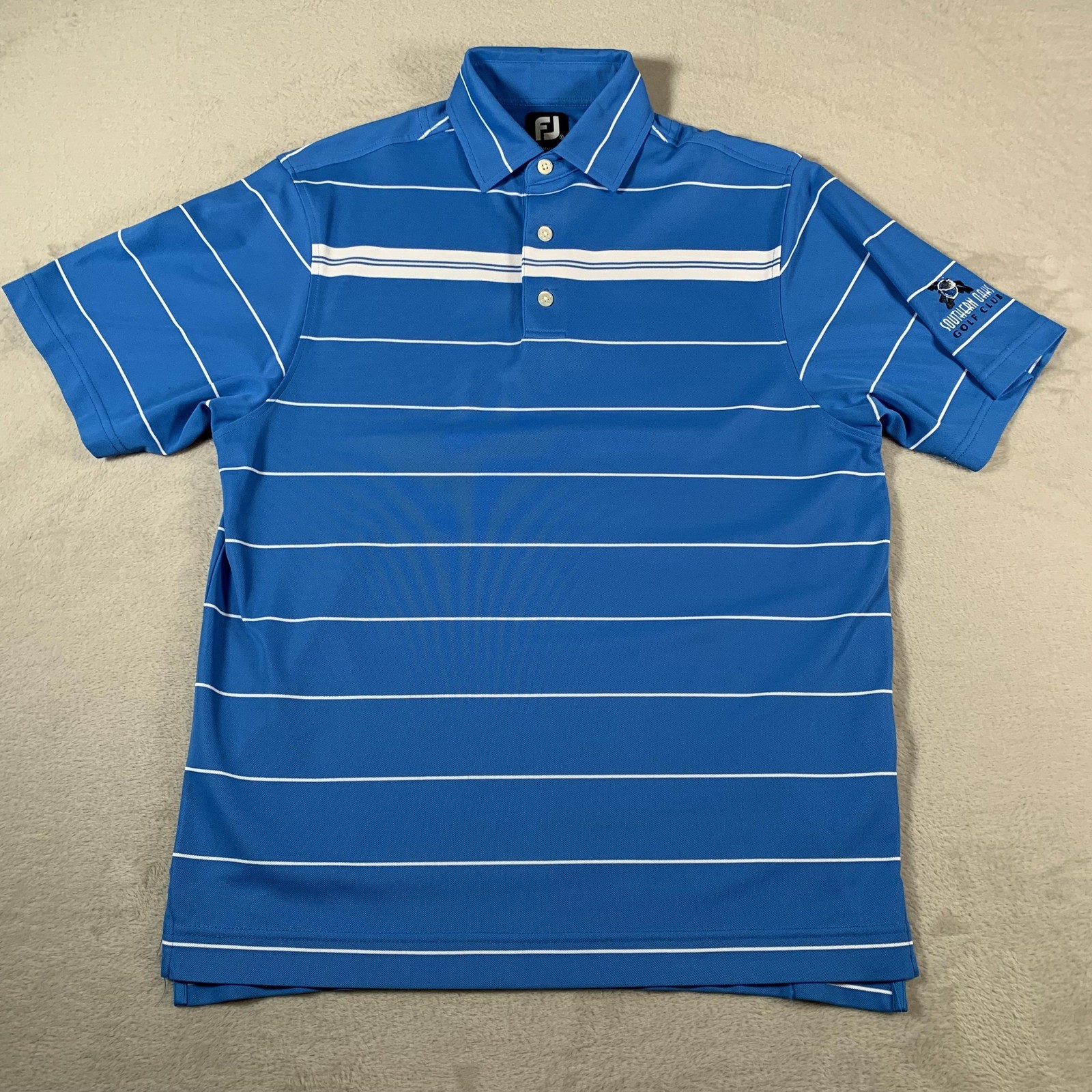 Southern Oaks Golf Club Shirt Mens Small Blue Stripe Performance Polo FJ FootJoy