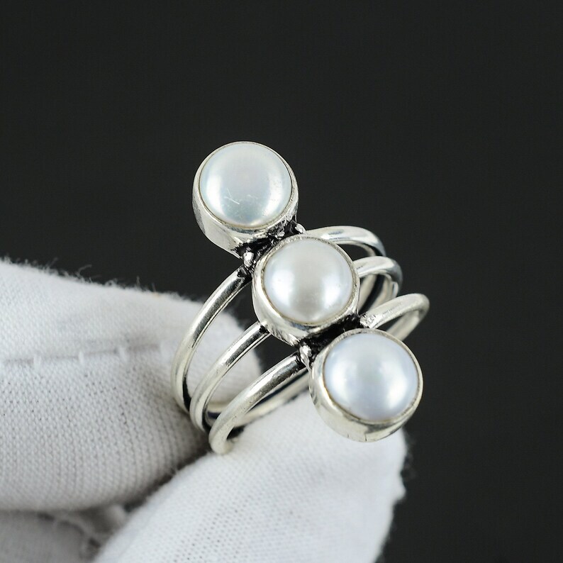 Beautiful Mother of Pearl  925 Sterling Silver Band &Statement Handmade All size
