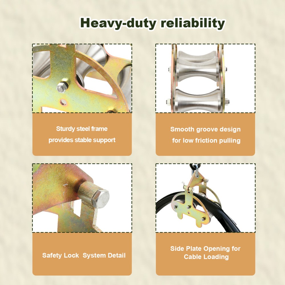 Heavy-Duty Cable Puller Sheave 2-3 Ton | 3 Steel Wheels For Smooth Pulling
