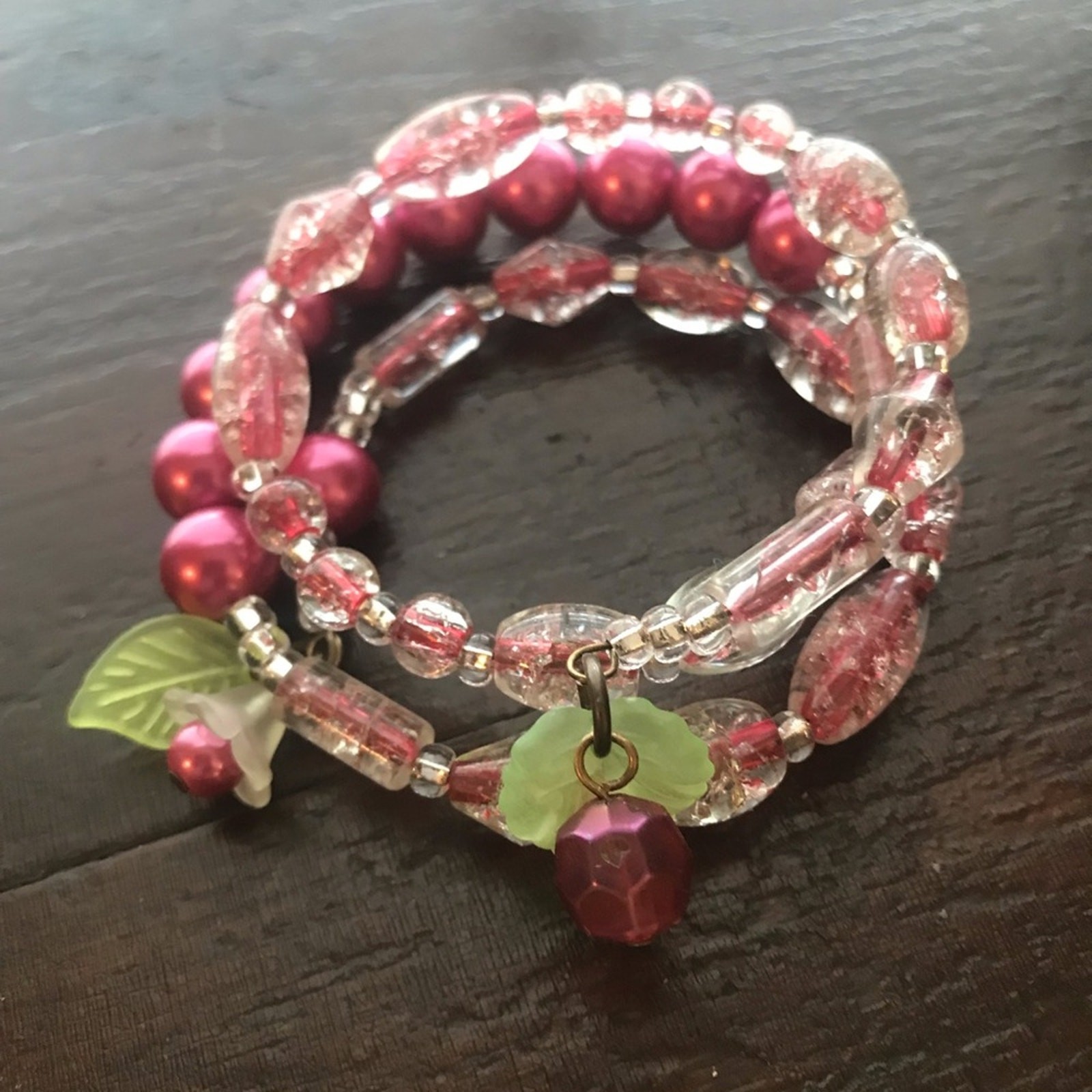Rose Garden Pink Pearl and Crackle Bead Bracelet
