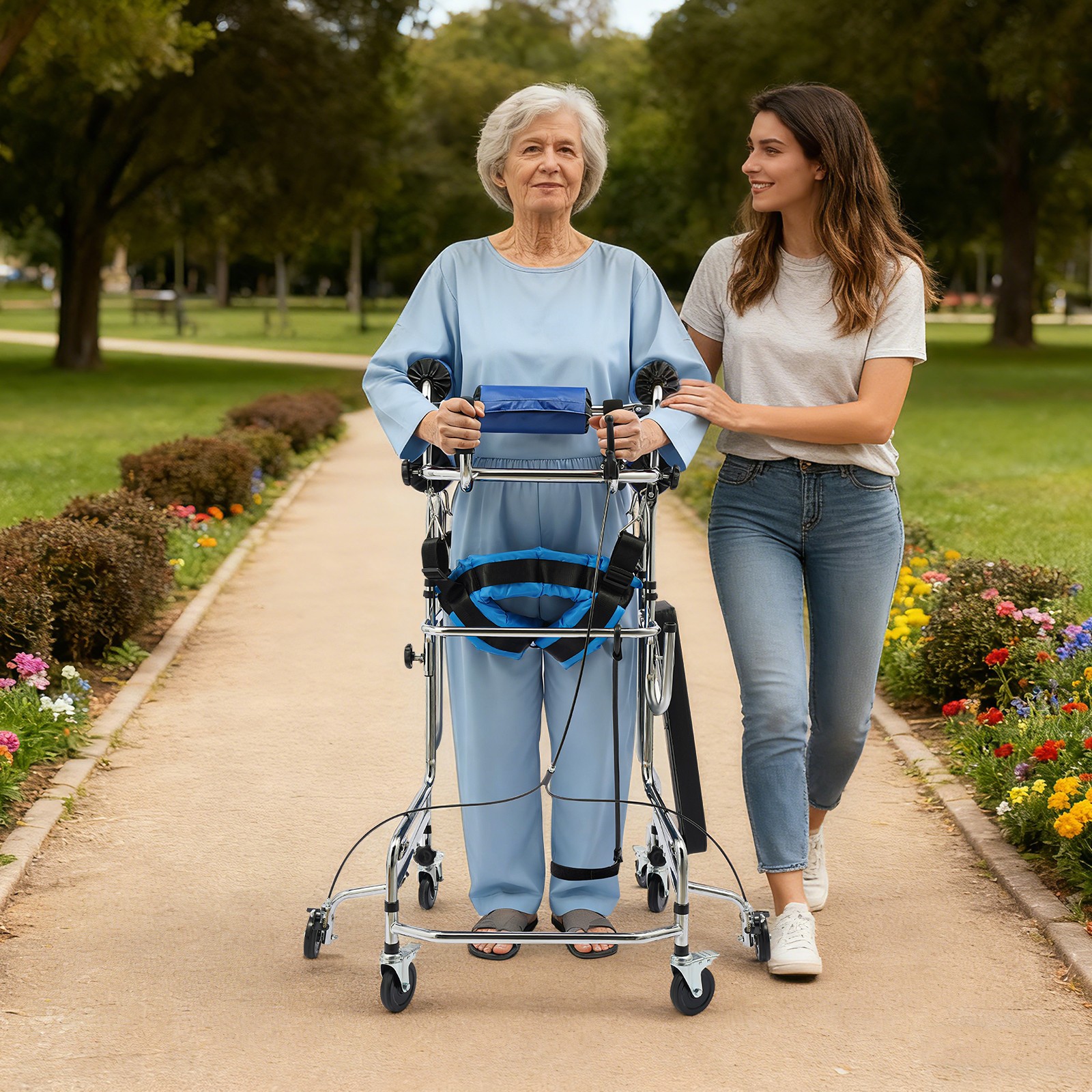 Adult Standing Walker 8-Wheel Height Width Adjustable Walking Aid Mobility Aid
