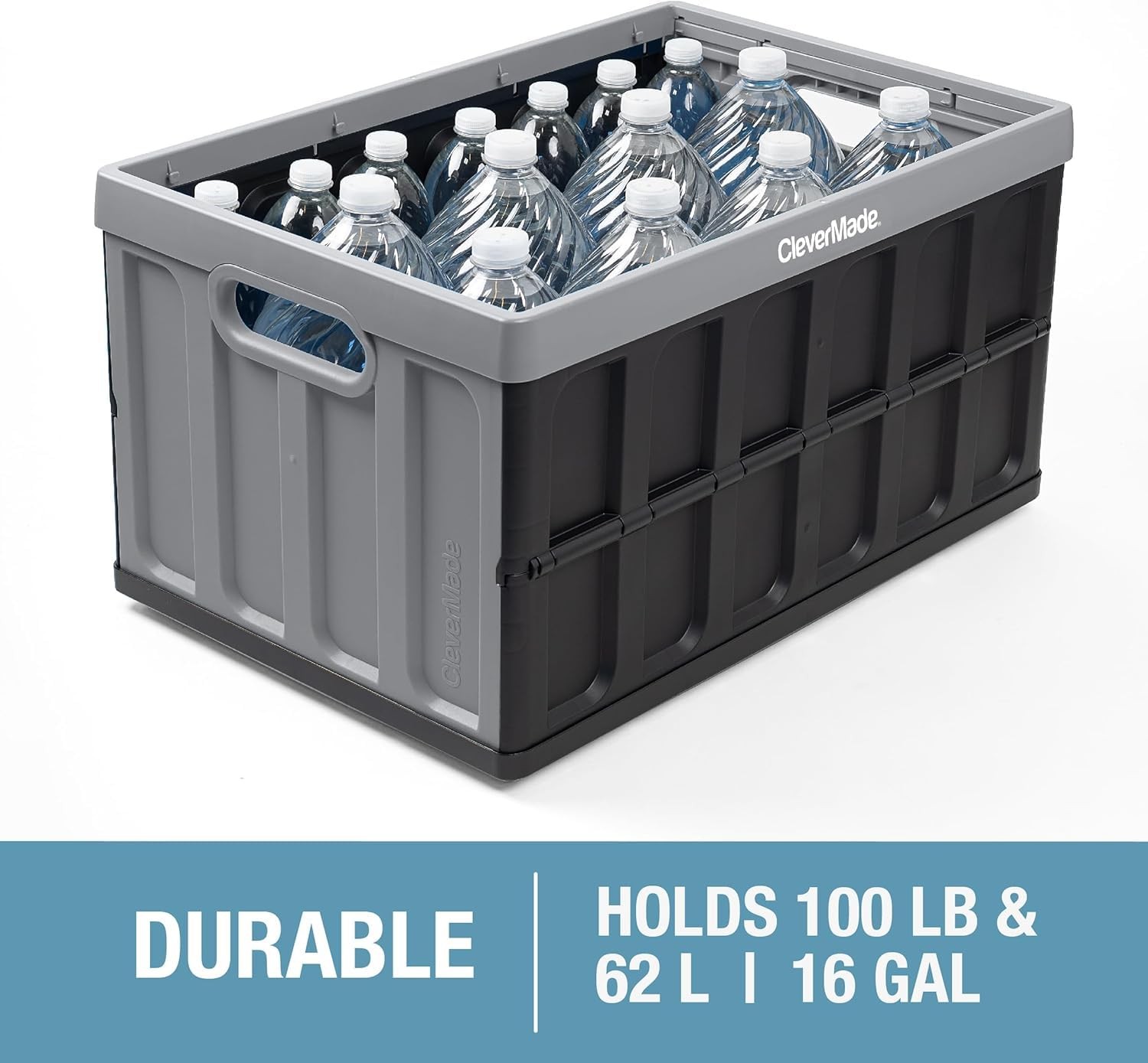 CleverMade Collapsible Storage Bins with Lids, 62L, 3 Pack, Stone