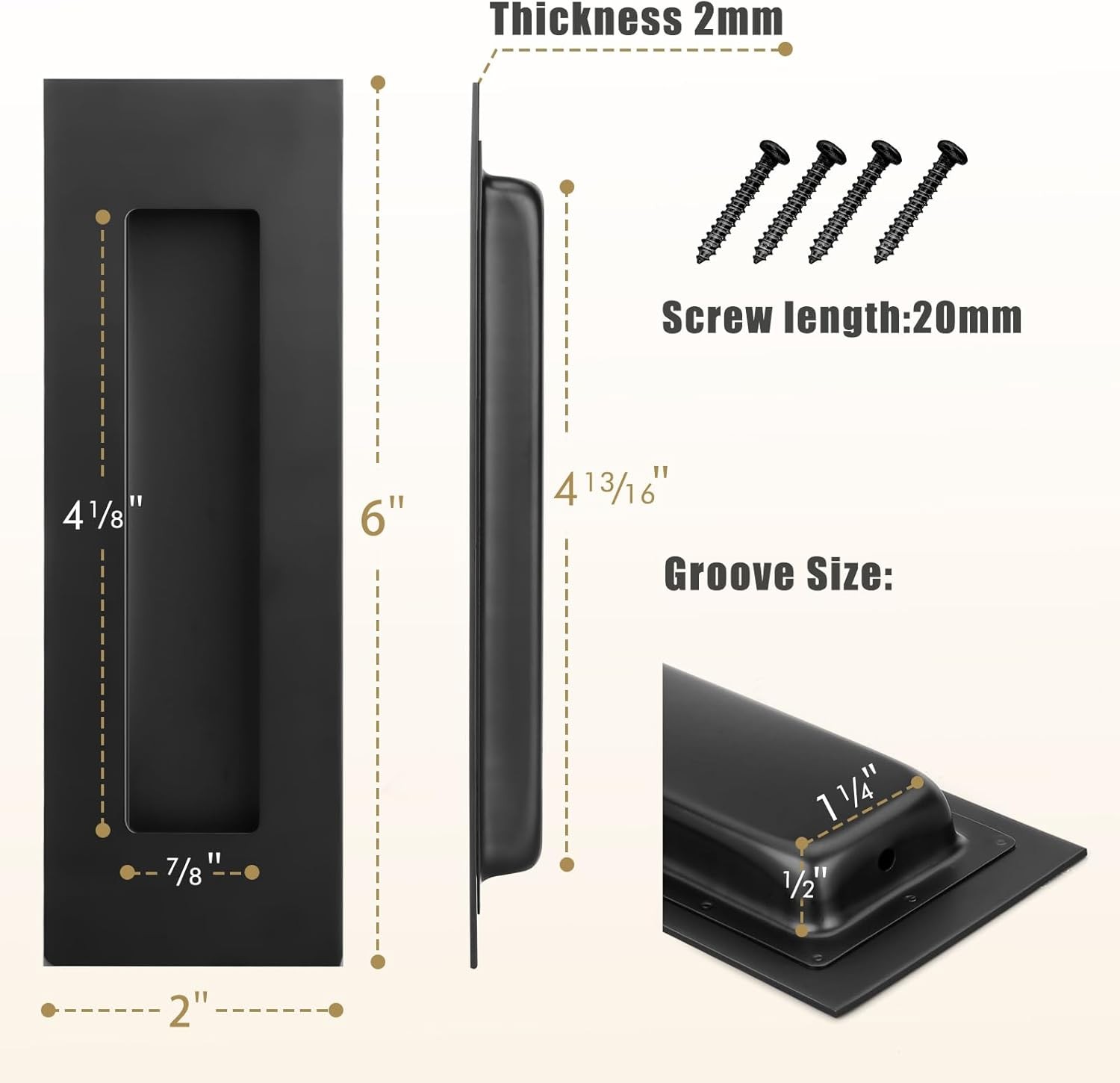 Pocket Door Hardware Set – 2 Recessed Flush Finger Pulls & 1 Edge Pull