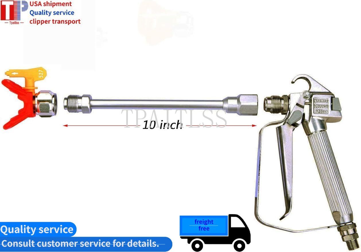 Airless Paint Spray Gun 517 Tip 3600 PSI Pressure with 10 Inch Extension Pole