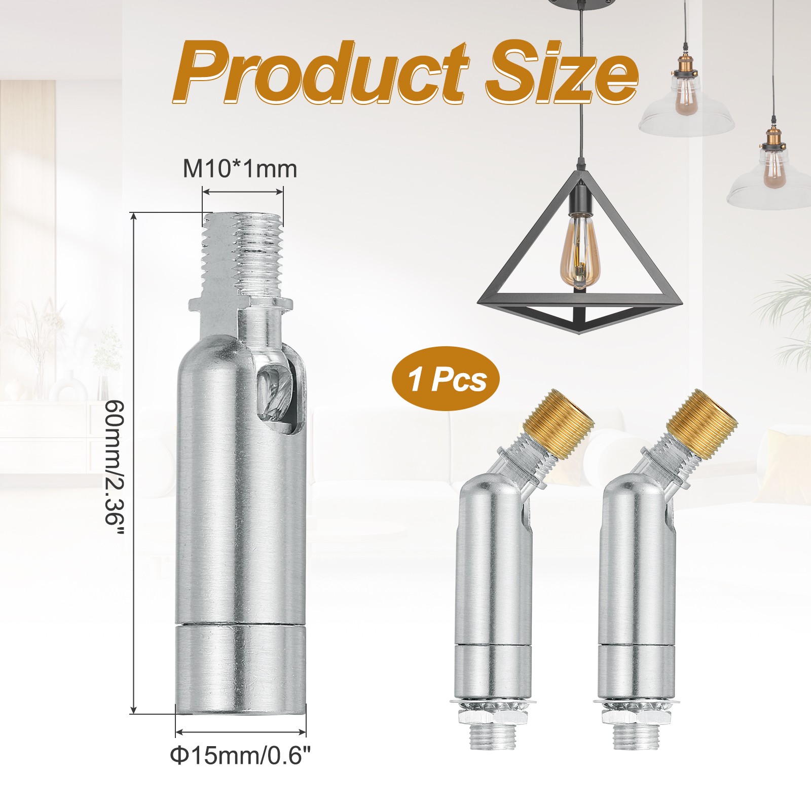 180/345 Degree M10 Thread Silver 60 x 15.6mm Sloped Ceiling Adapter