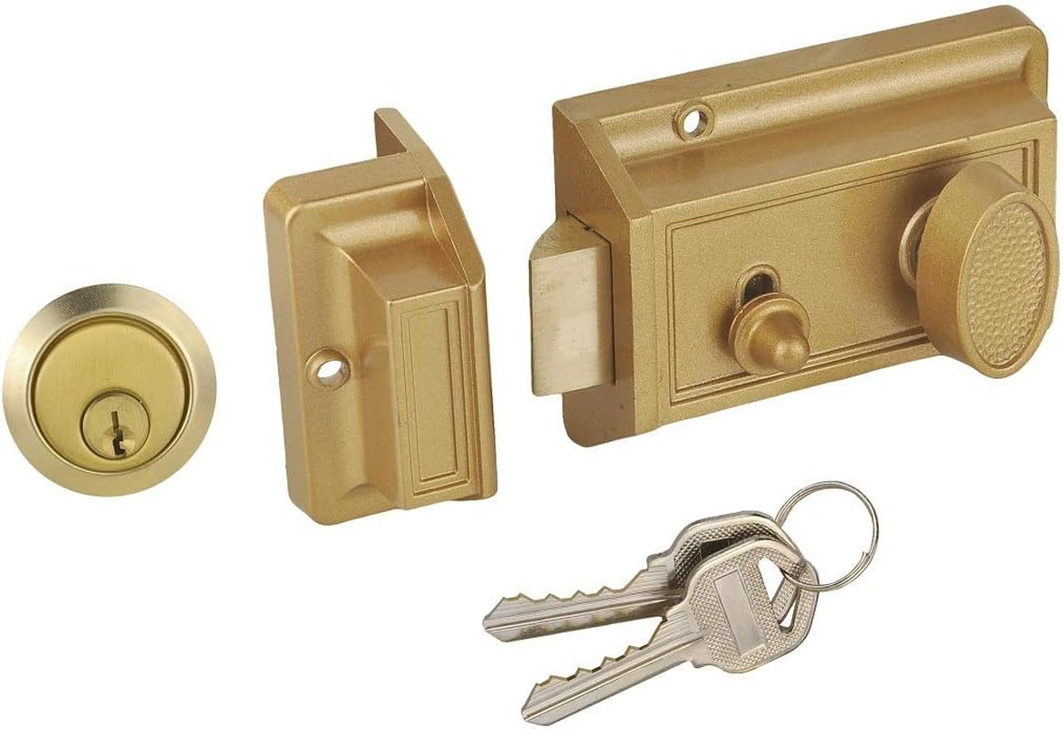 Night Latch Lock Zinc Cylinder with Latch Bolt Gold Finish