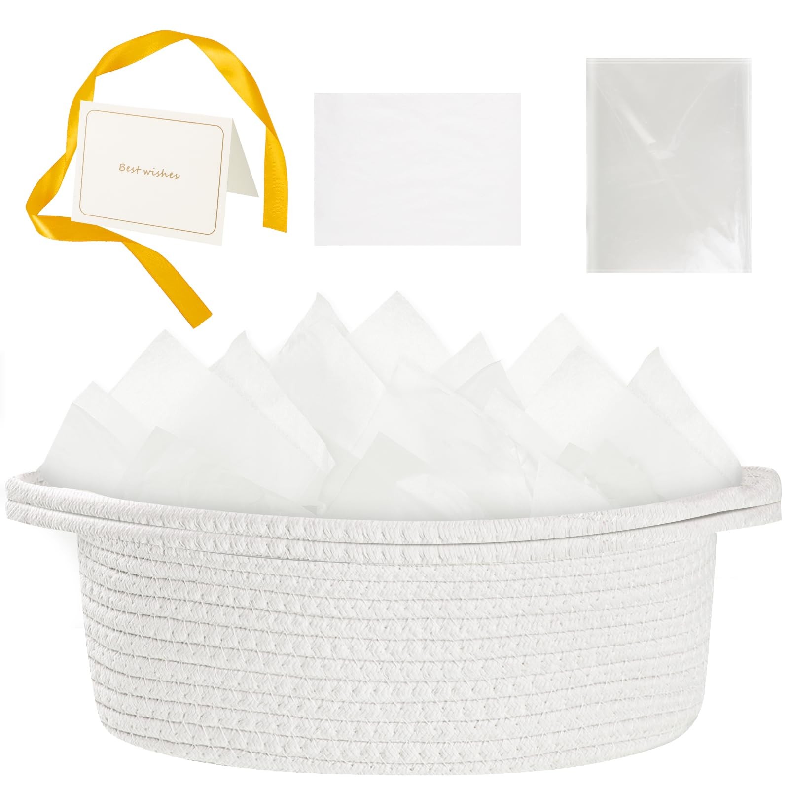 Baskets for Gifts Empty Bag Card Ribbon Tissue Paper Woven 12x8x5 Inch White