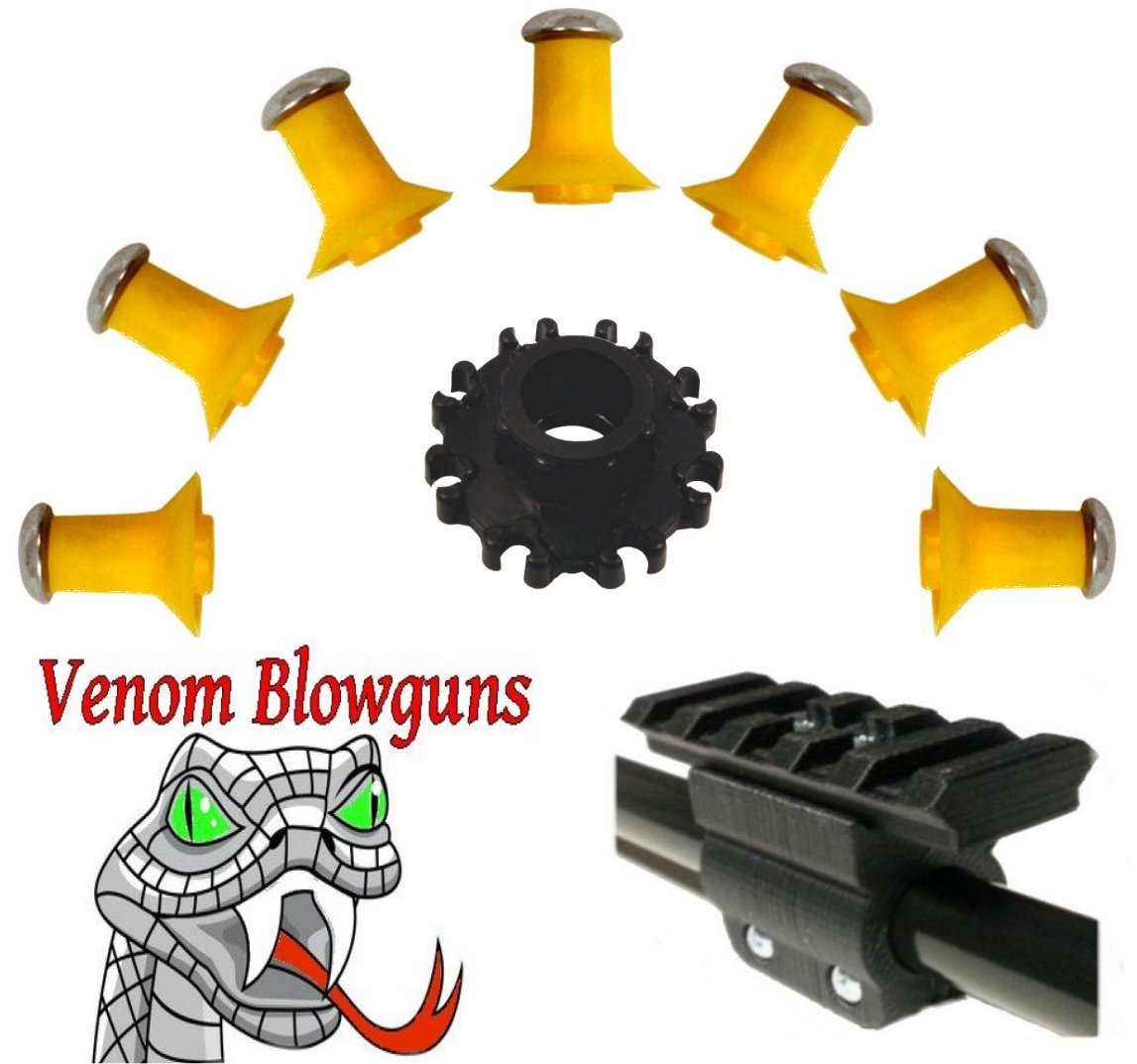 50 .40c Metal Super Stun Darts, Quiver & Mounting Rail by Venom Blowguns®