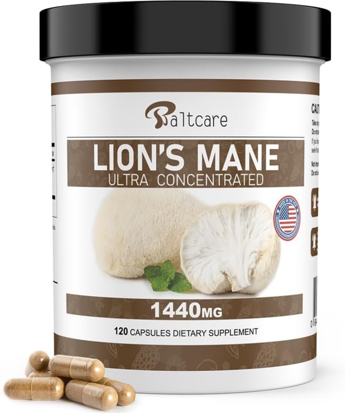 Lions Mane Mushroom Supplement Capsules - 1440mg Organic Lion's Mane Mushroom Br