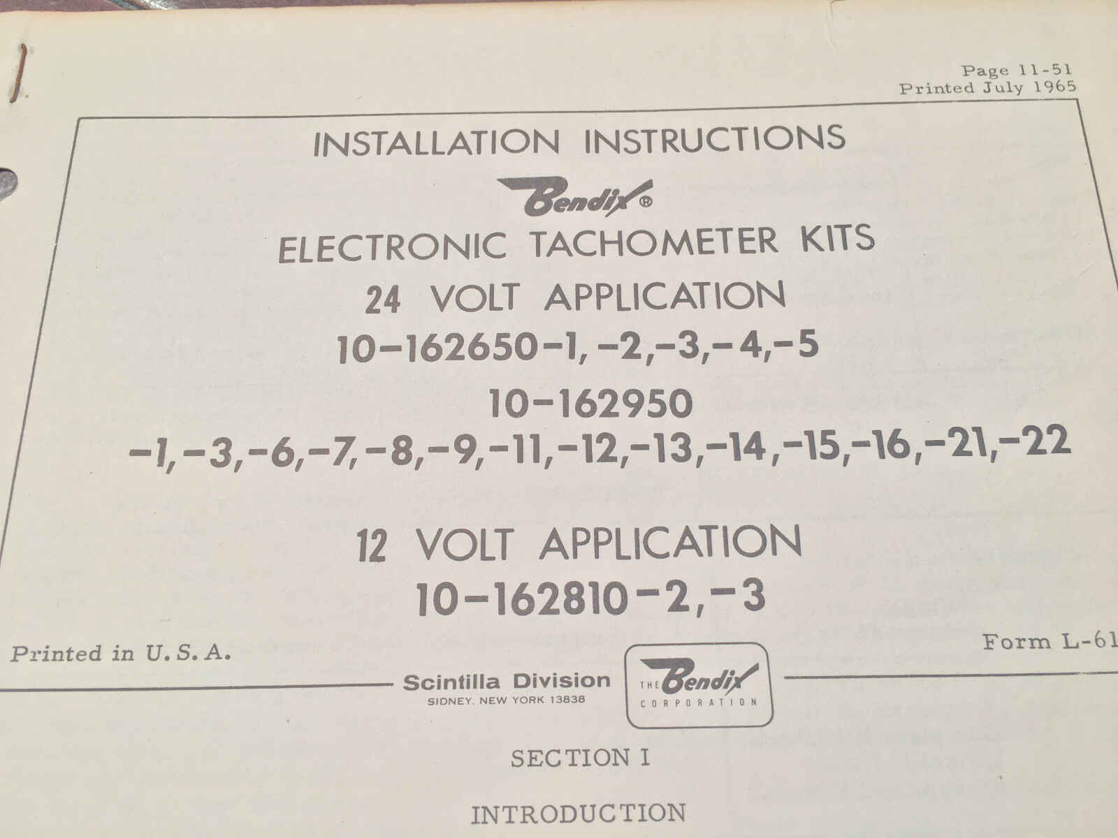 Bendix Electronic Tachometers Install Manual,  10-162650, 10-162950, 10-162810