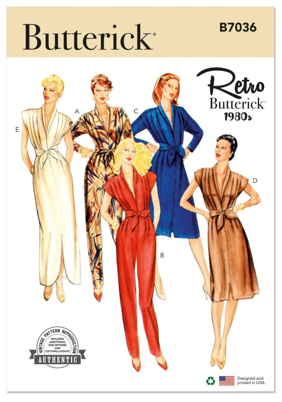 Butterick Reissue Pattern Vintage 1980s Misses' Jumpsuit, Dress, Sash B7036 6~24