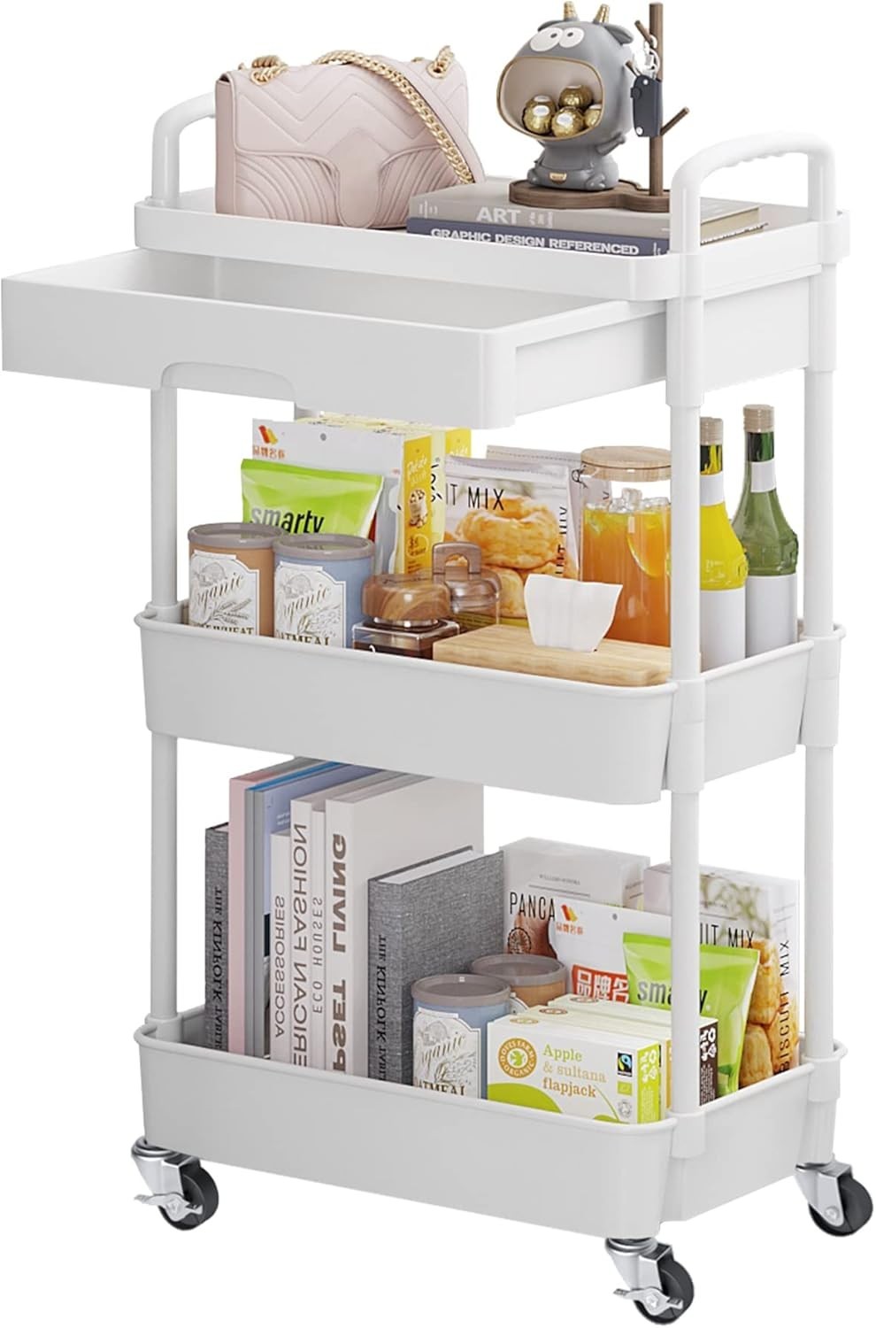 Chic Multi-Functional Rolling Cart with Drawer - Ideal for Kitchen & Bathroom