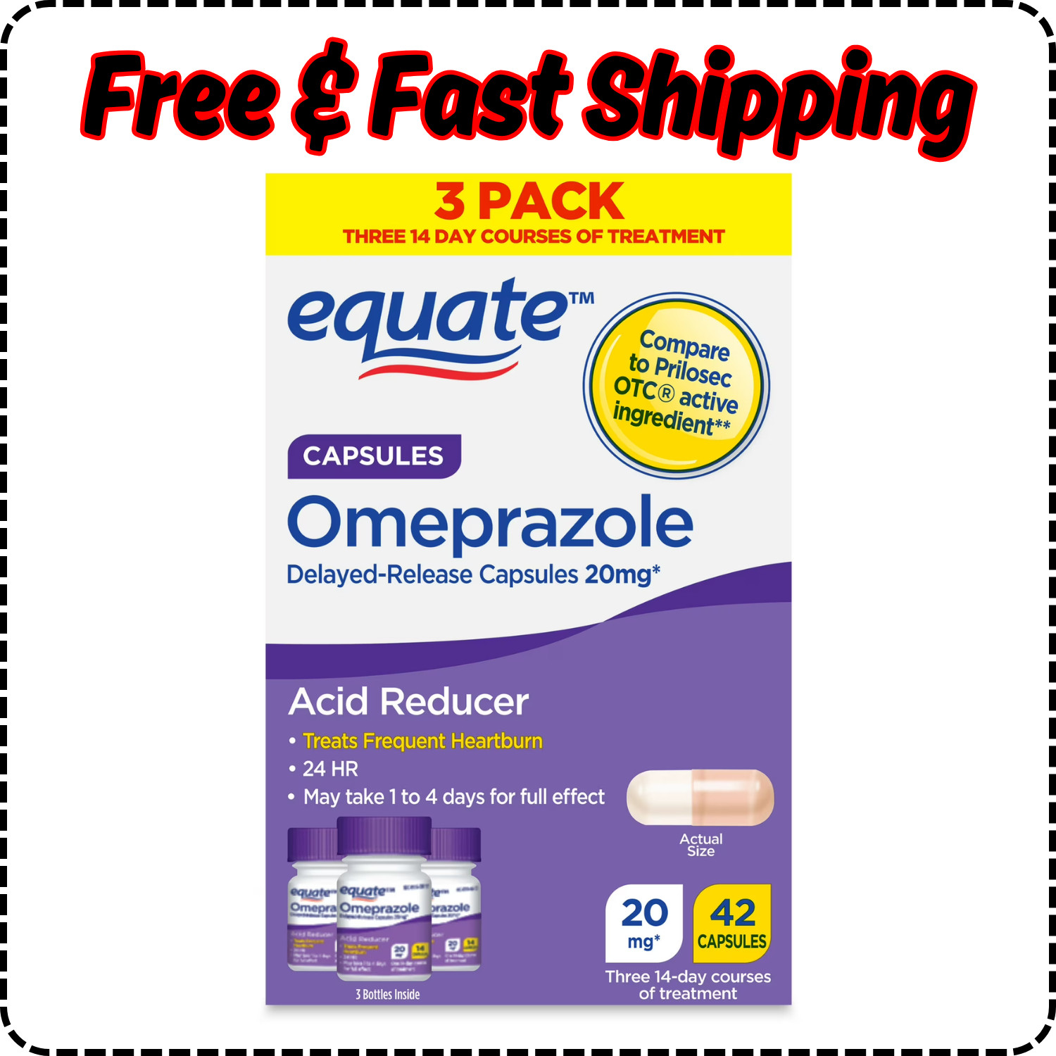 Equate Omeprazole 20mg Delayed Release Acid Reducer Tablets 42 Tablets New