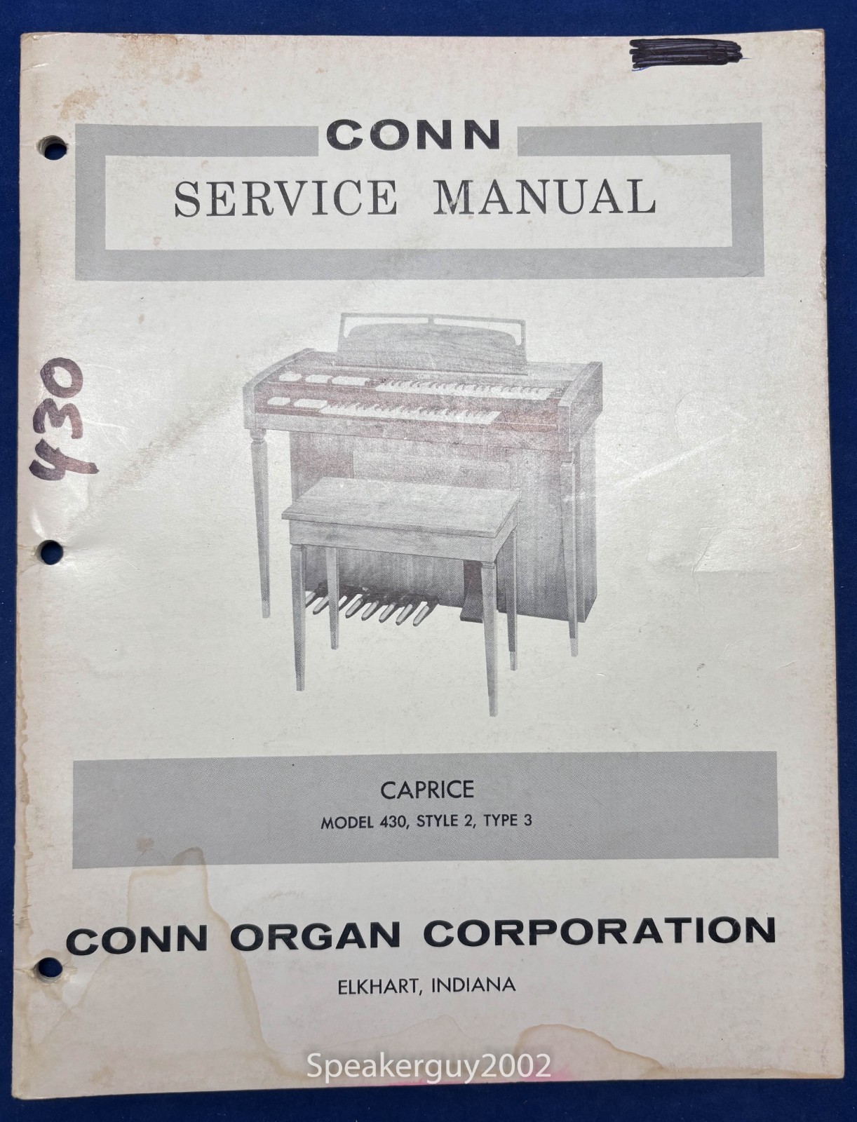 Original Conn Organ Service Manual / Caprice 430 Style 2 Type 3