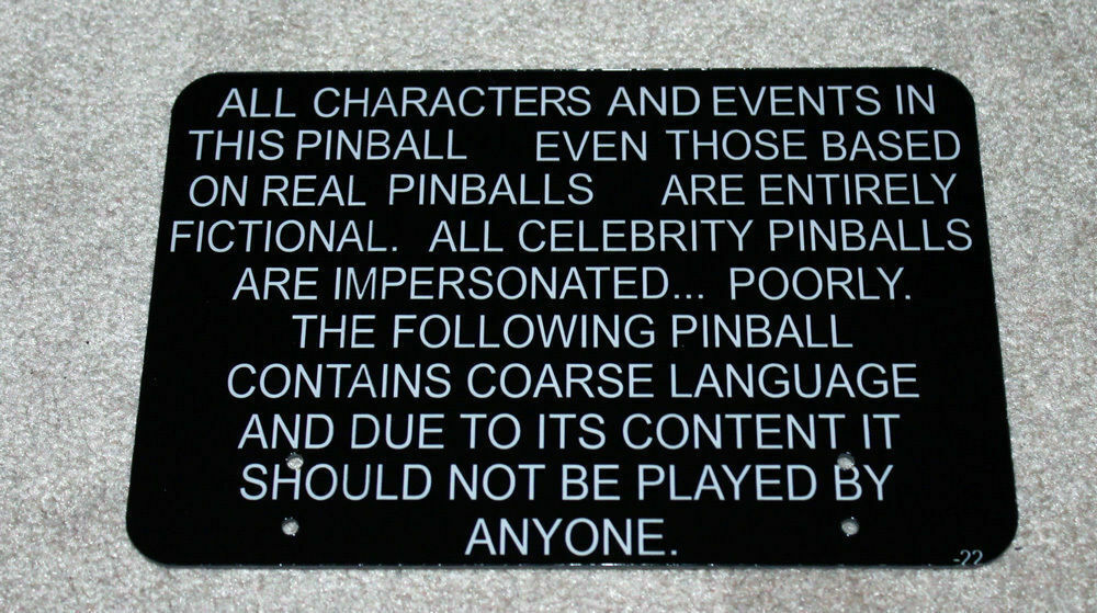 DATA EAST SEGA South Park Pinball Machine Adult Warning TOPPER