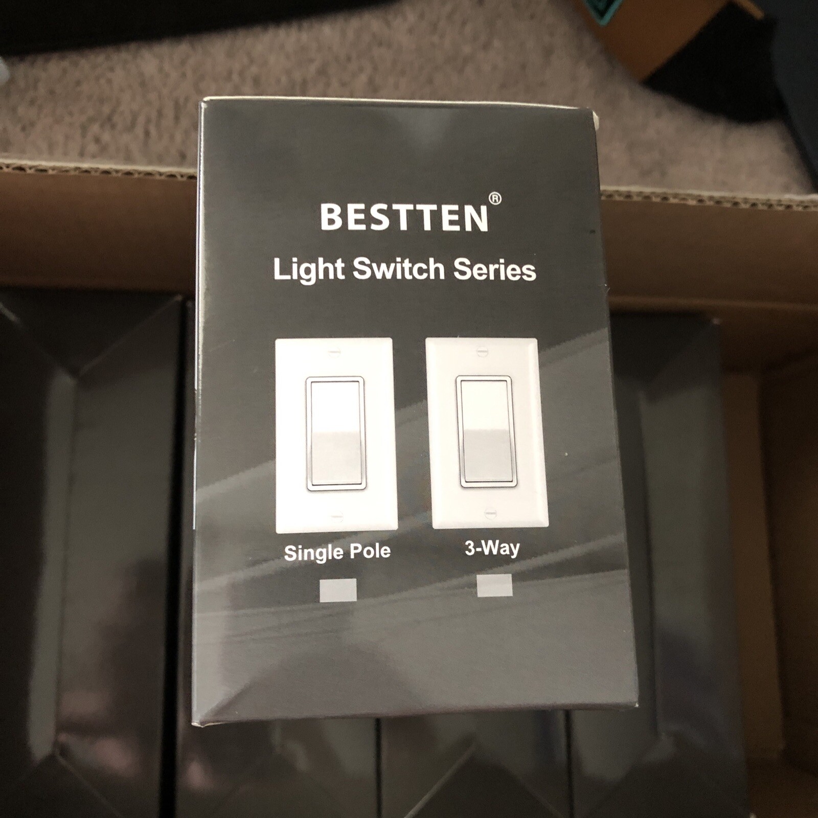 50 Pack BESTTEN Single Pole Decorator Wall Light Switch with Wallplate 15A 12...
