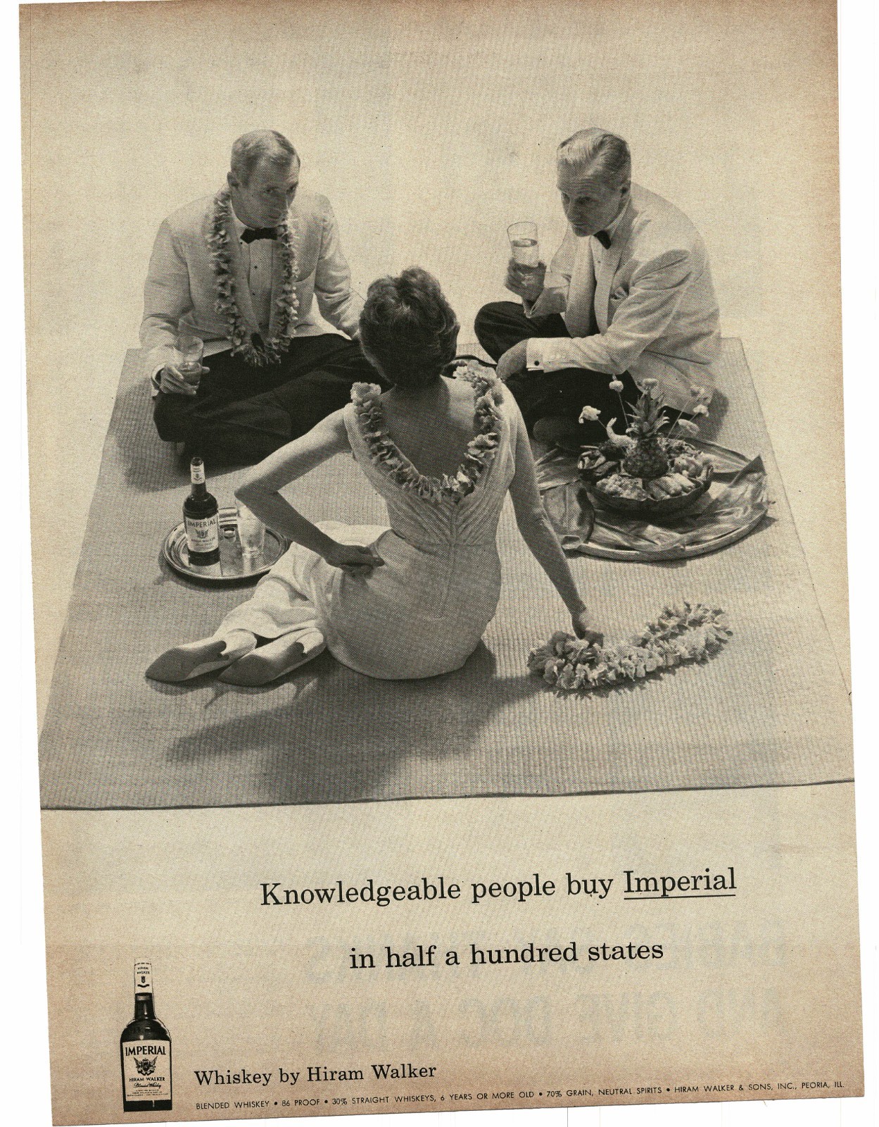 1959 Imperial Whiskey well-dressed men woman Hawaiian luau Vintage Print Ad