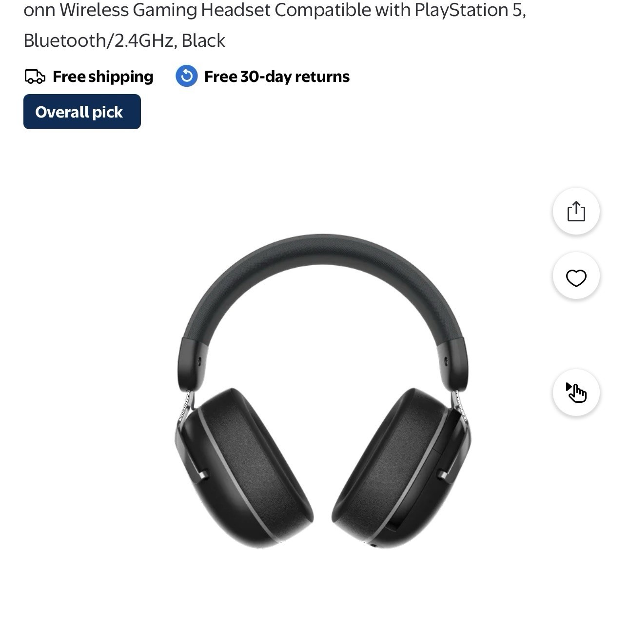 Onn Wireless Gaming Headset for PS5 Bluetooth 2.4GHz Black