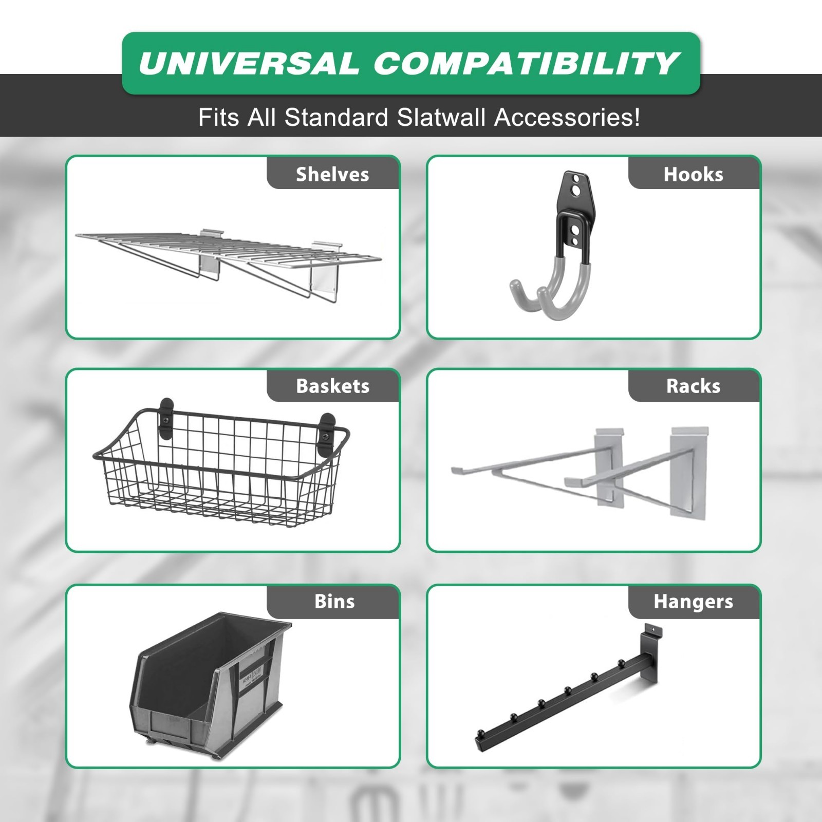 Garage Wall Organizer Storage System, Slatwall Panel with 5 Hooks, PVC Tool Rack