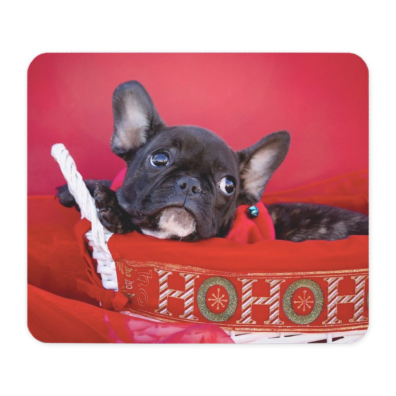 CafePress Black Frenchie In Christmas Basket Mousepad  (168532238)