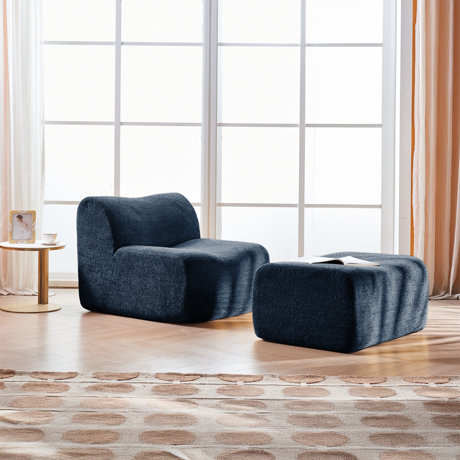 Space-Saving Single Foam Sofa Chair with Footrest & Pillow