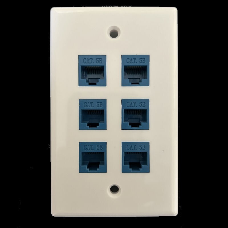 6 Port CAT5E Ethernet Wall Plate Single Gang Keystone Network Female to Female