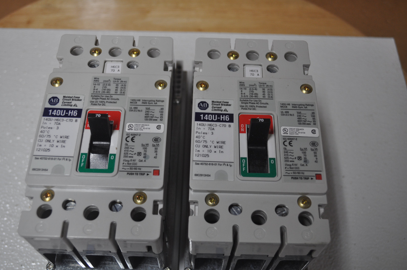 ALLEN BRADLEY 140U-H6C3-C70-MT CIRCUIT BREAKER ASSEMBLY 70/125A 600vAC