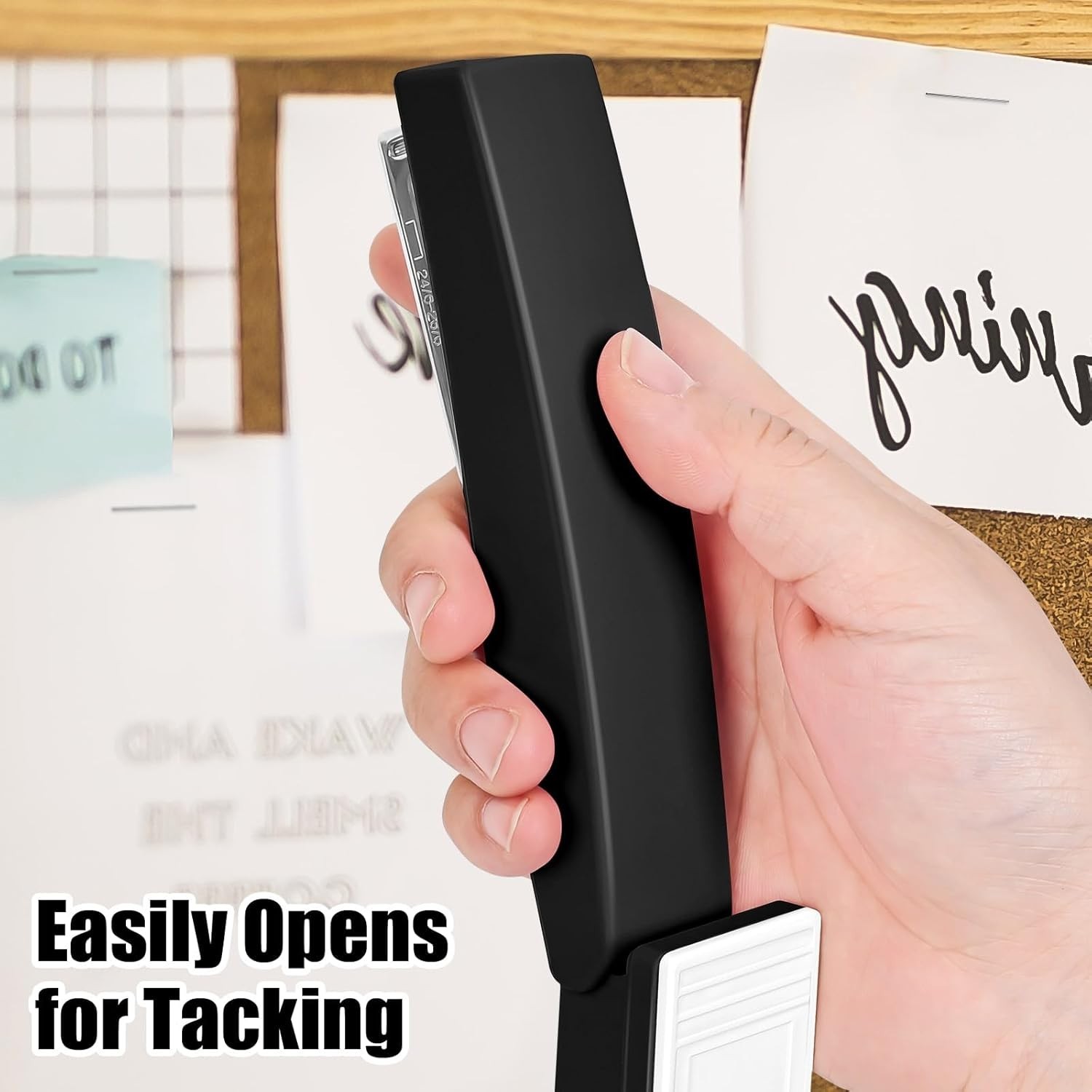 Stapler with 1000 Staples, Office Stapler, 25 Sheet Capacity, Non-Slip, Black