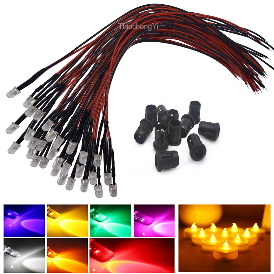 5mm Flickering LED Diodes 20cm 12V Pre-wired Red Yellow  Clear Lens candle Light