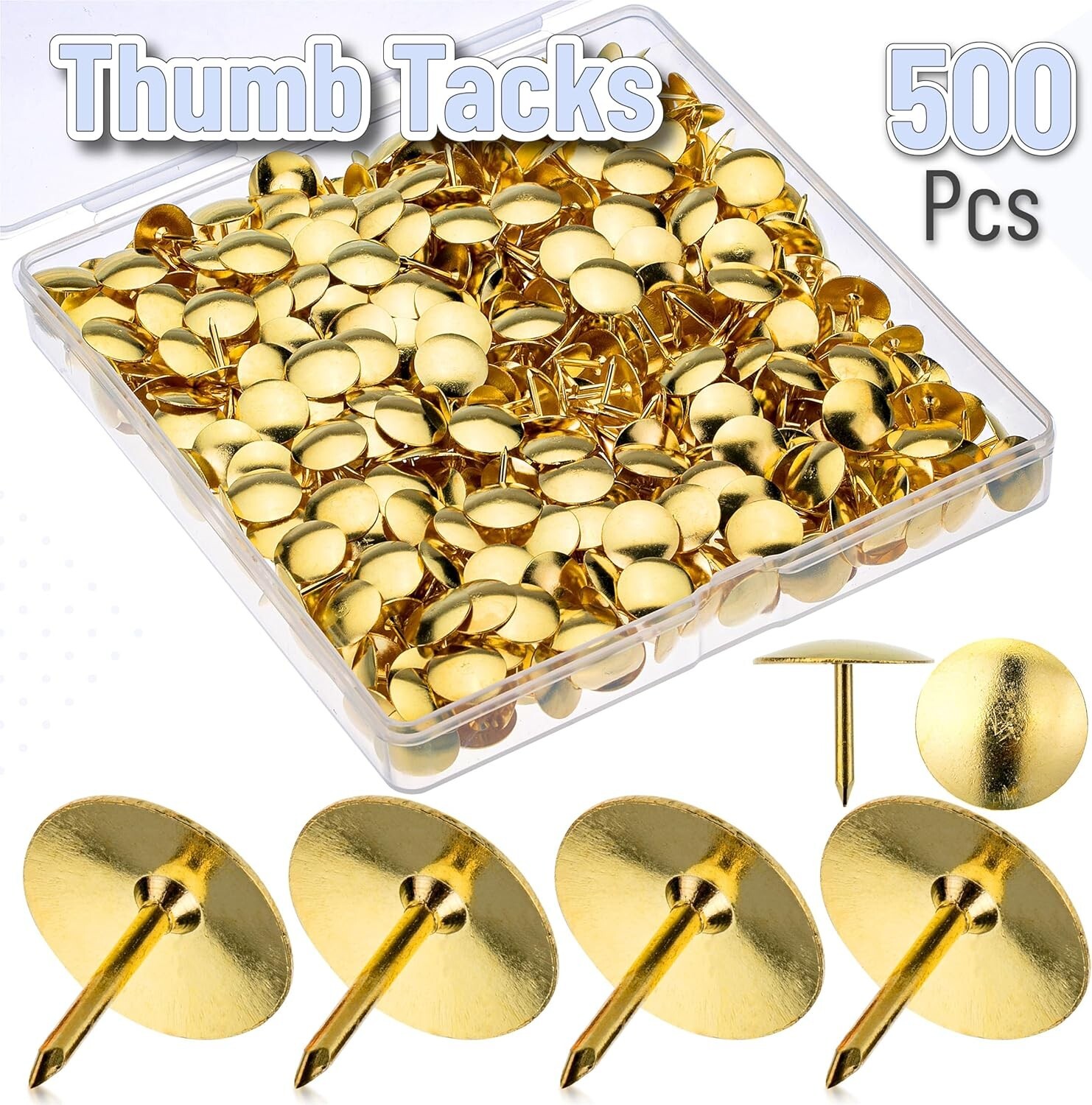 Stylish Gold Flat Thumb Tacks - 500 Metal Push Pins for Schools & Workspaces