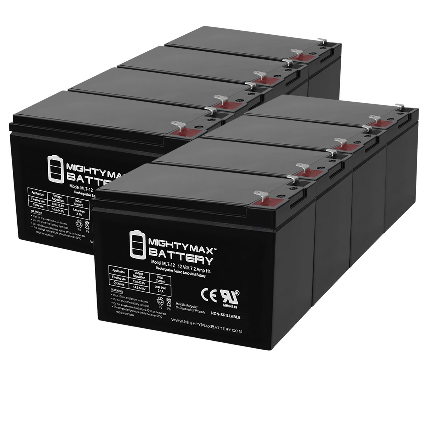 Mighty Max 8 Pack - 12V 7AH Sealed Lead Acid (SLA) Battery for GP1272 F2 GP 1272