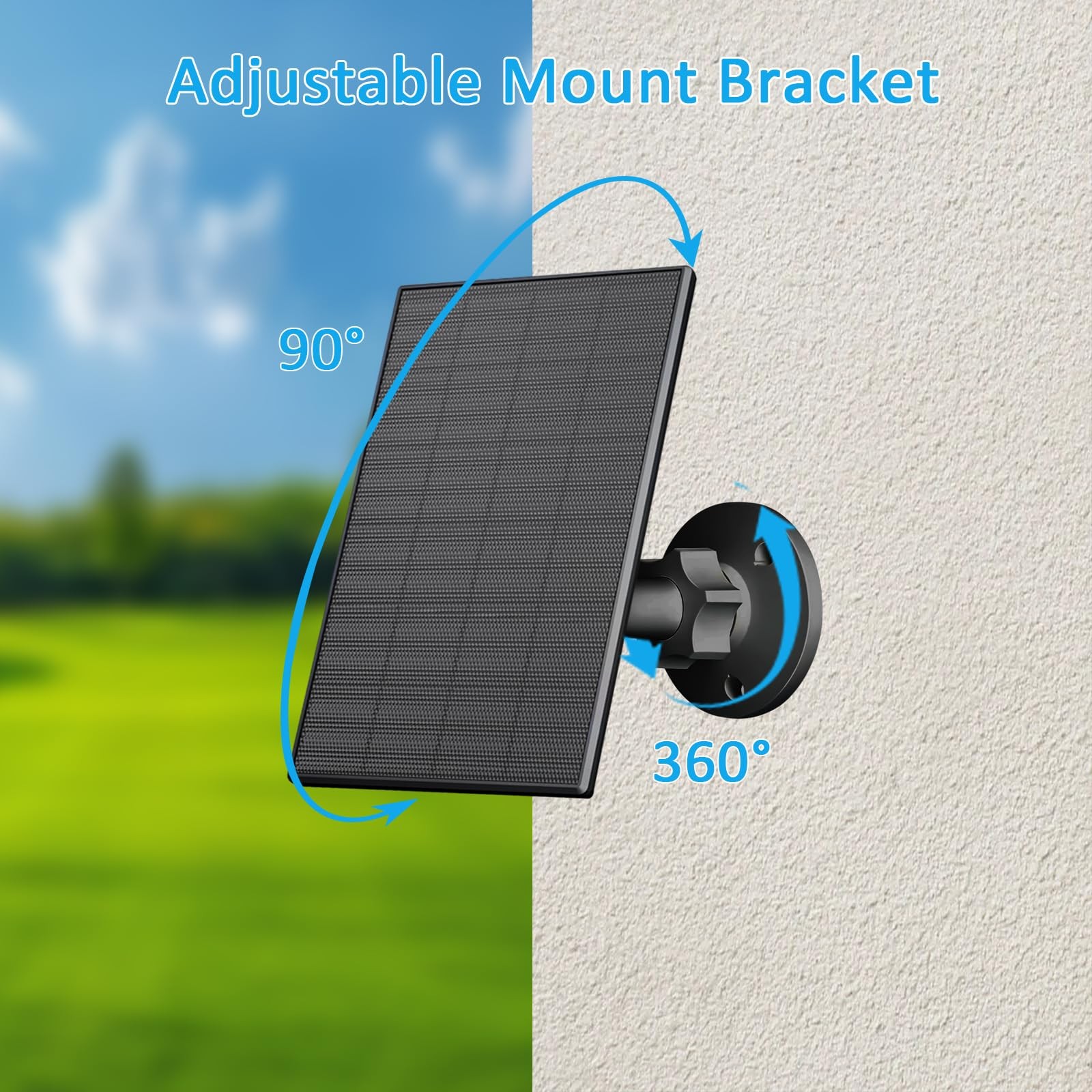 2W Solar Panel for Security Camera, USB/USB-C Charger, IP65 Waterproof, 360°