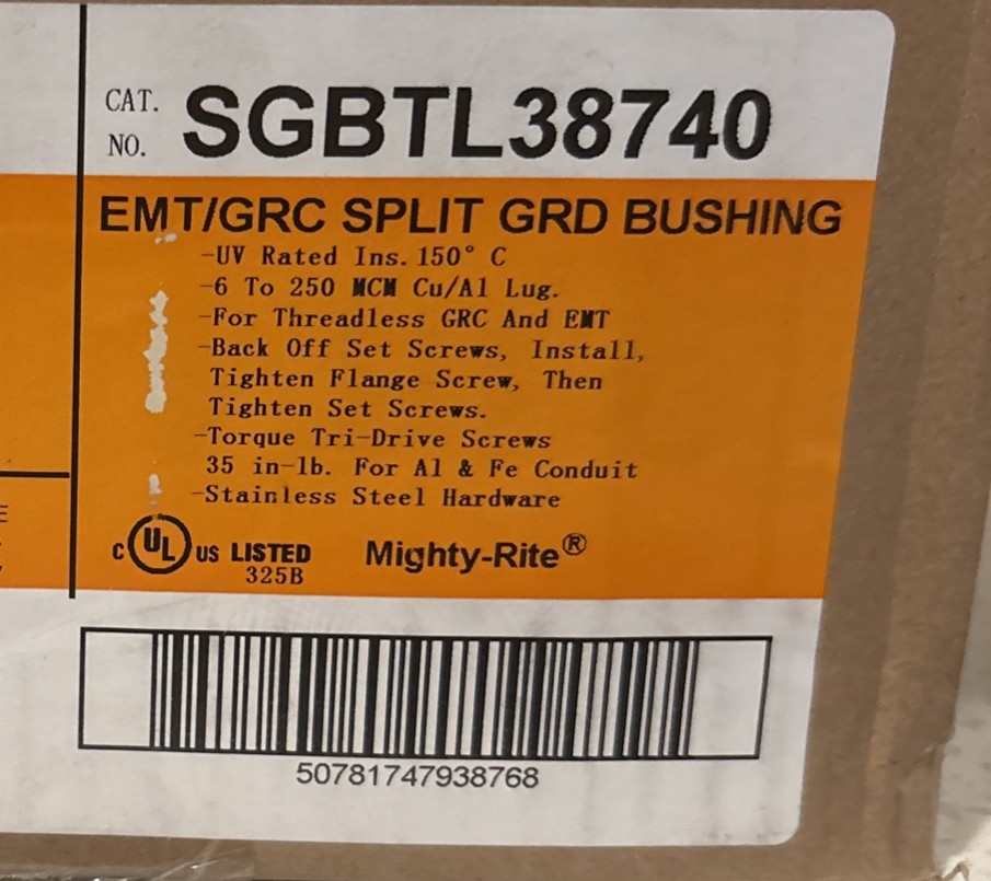 Bridgeport SGBTL38740 EMT/GRC SPLIT GRD BUSHING 2 1/2”