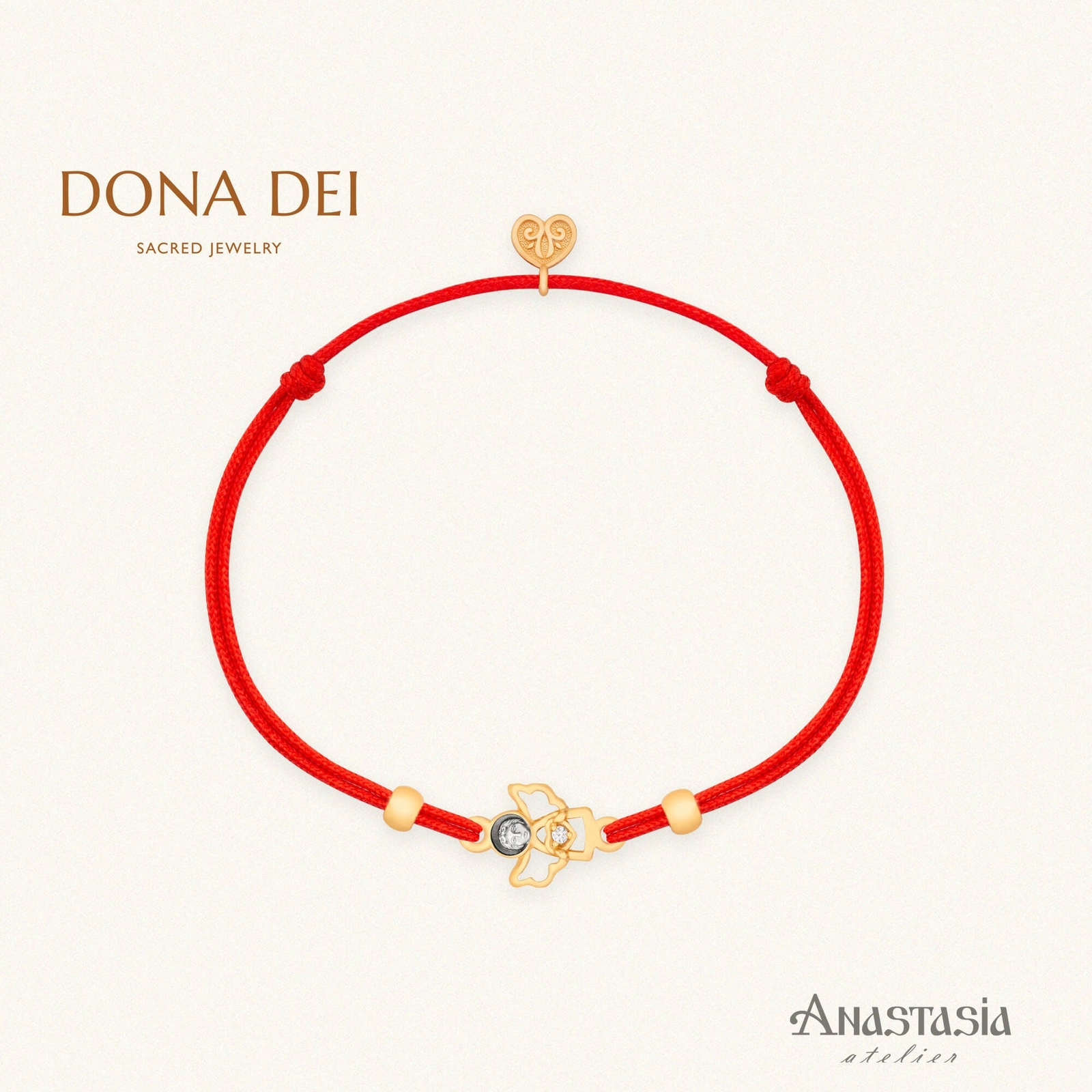 Red String Bracelet ANGEL Sterling Silver & 24K Gold Plated