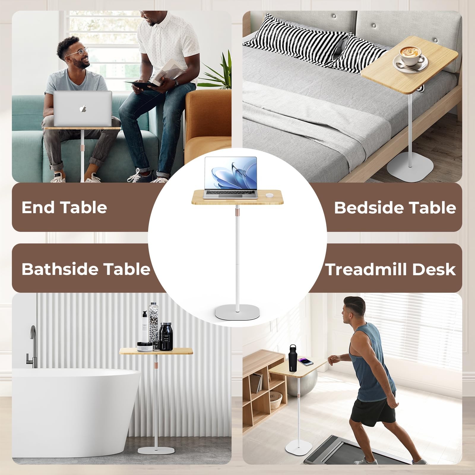Portable Laptop Floor Stand, Bedside/Sofa Table with Height Adjustable 18''~47''