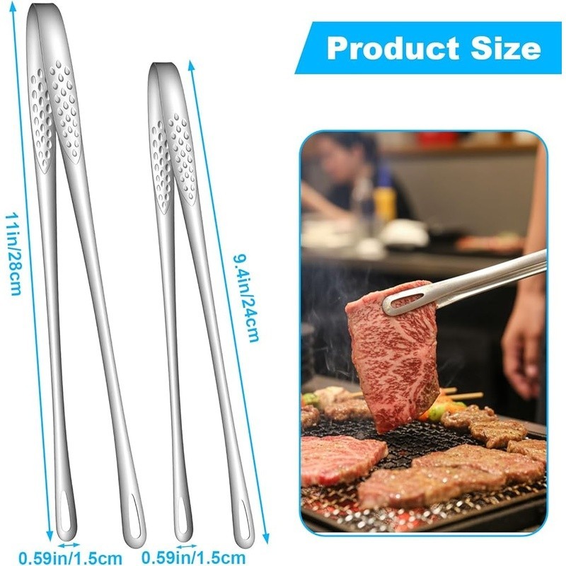 Stainless Steel BBQ Tongs Cooking Tweezers Non-Slip Ergonomic Grilling Utensils