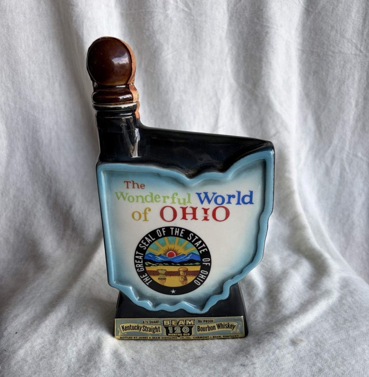 Beam The Wonderful World of Ohio State-Shaped Liquor Bottle Decanter 4/5 Quart